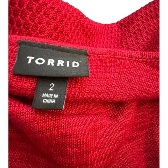 Women’s torrid 2 Crimson Red Drape Front Waffle Knit Waterfall Cardigan - Picture 9 of 13